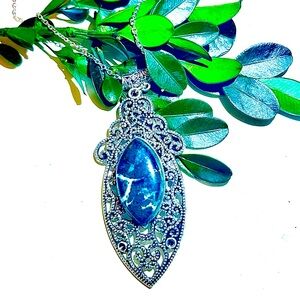 New Artisan Rare Marcasite Stone 925 Sterling Silver Black White Necklace